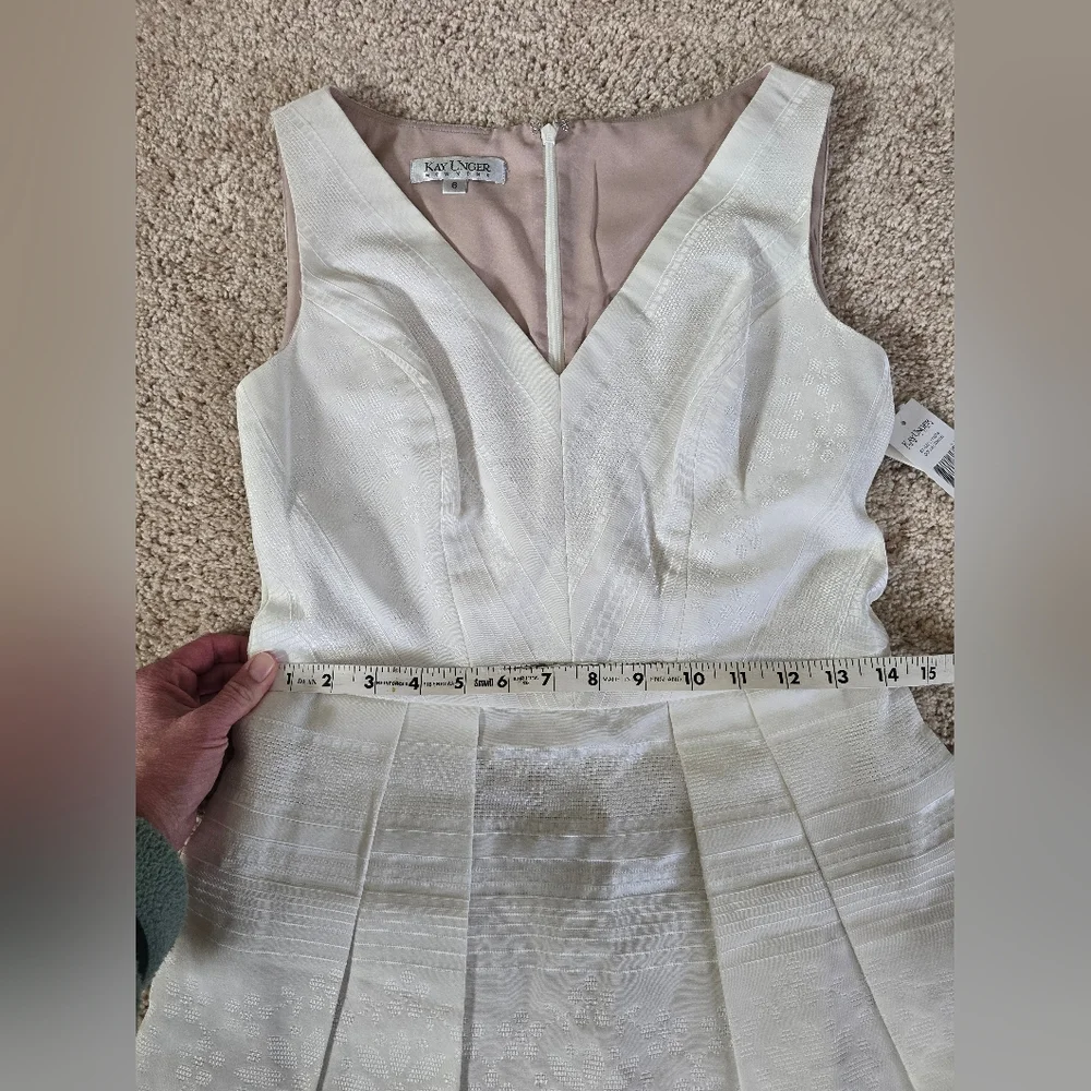 New Kay Unger New York Womens Size 6 A Line V Neck Short Ivory Sleeveless Dress - Picture 11 of 16